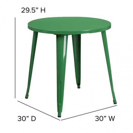 Commercial Grade 30" Round Green Metal Indoor-Outdoor Table