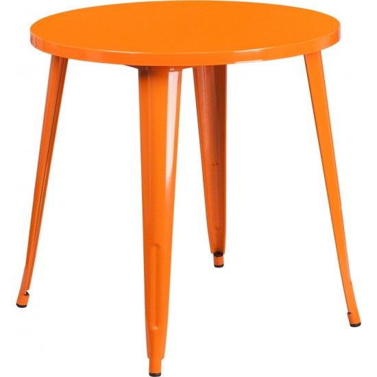 Commercial Grade 30" Round Orange Metal Indoor-Outdoor Table