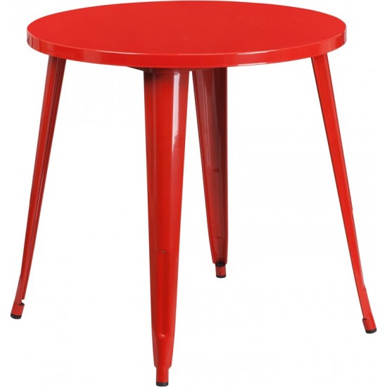 Commercial Grade 30" Round Red Metal Indoor-Outdoor Table