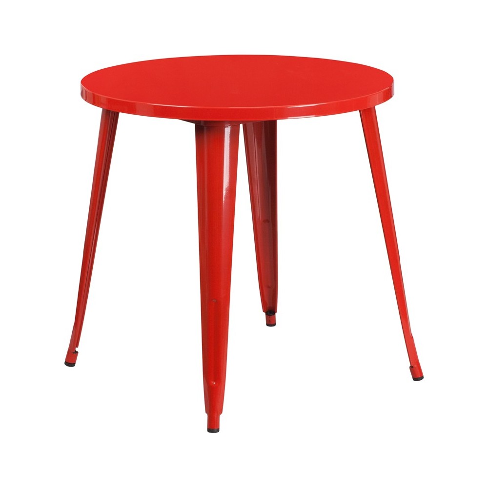 Commercial Grade 30" Round Red Metal Indoor-Outdoor Table