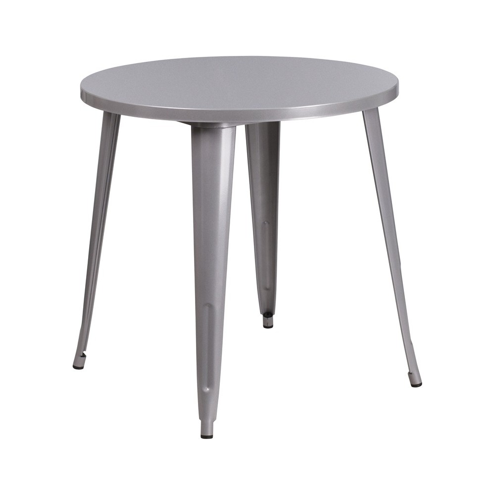 Commercial Grade 30" Round Silver Metal Indoor-Outdoor Table