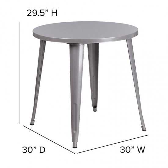 Commercial Grade 30" Round Silver Metal Indoor-Outdoor Table