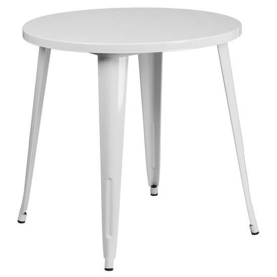 Commercial Grade 30" Round White Metal Indoor-Outdoor Table