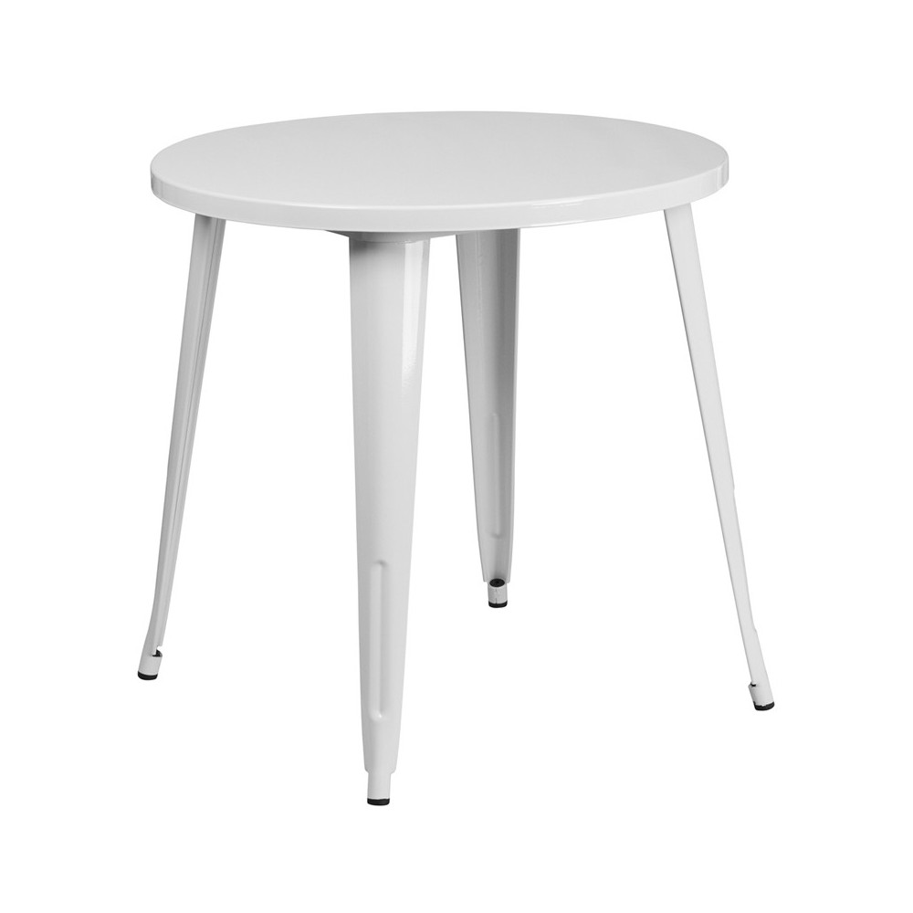 Commercial Grade 30" Round White Metal Indoor-Outdoor Table