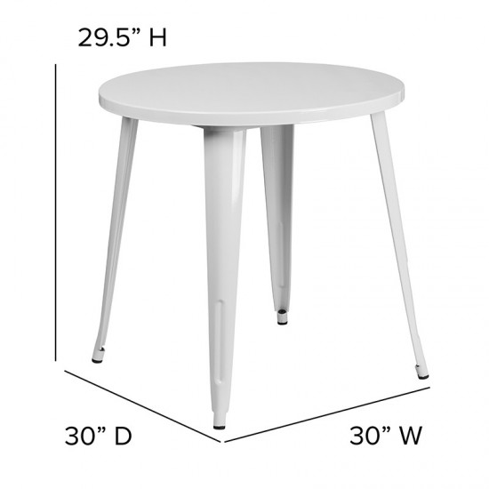 Commercial Grade 30" Round White Metal Indoor-Outdoor Table