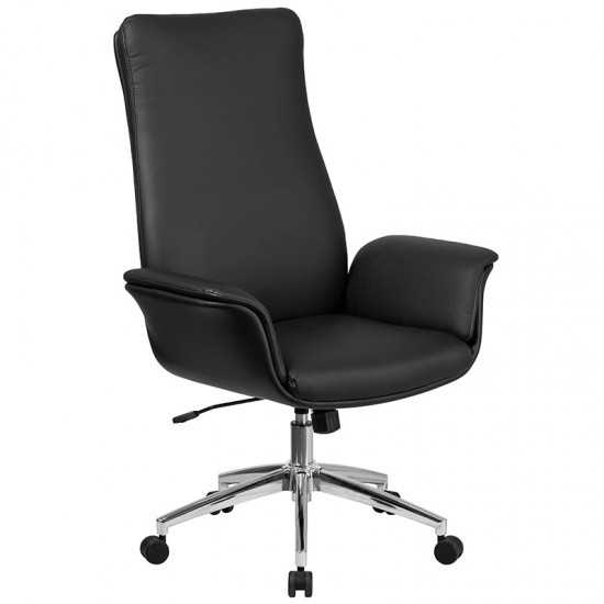 High Back Black LeatherSoft Executive Swivel Office Chair with Flared Arms