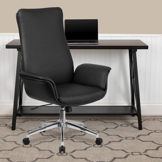 High Back Black LeatherSoft Executive Swivel Office Chair with Flared Arms