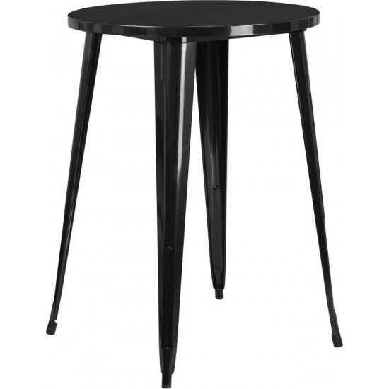 Commercial Grade 30" Round Black Metal Indoor-Outdoor Bar Height Table