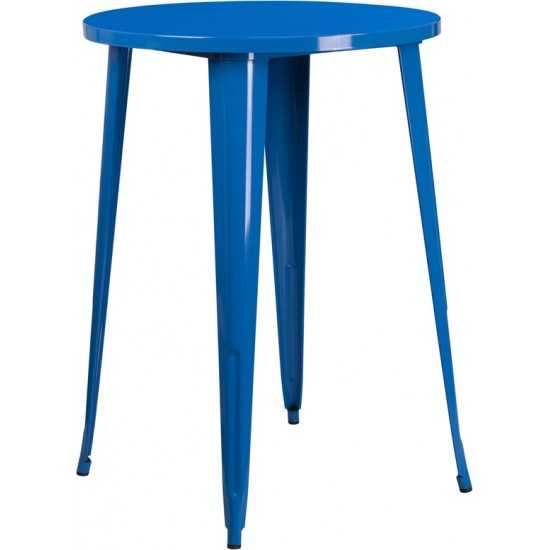 Commercial Grade 30" Round Blue Metal Indoor-Outdoor Bar Height Table