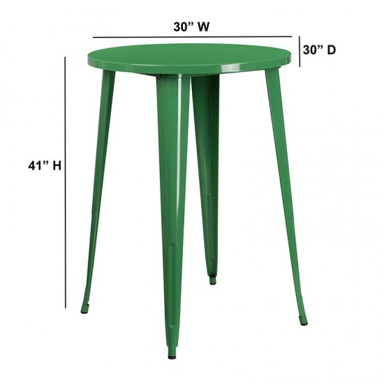 Commercial Grade 30" Round Green Metal Indoor-Outdoor Bar Height Table