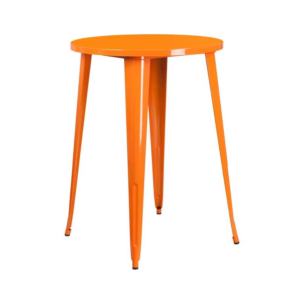 Commercial Grade 30" Round Orange Metal Indoor-Outdoor Bar Height Table