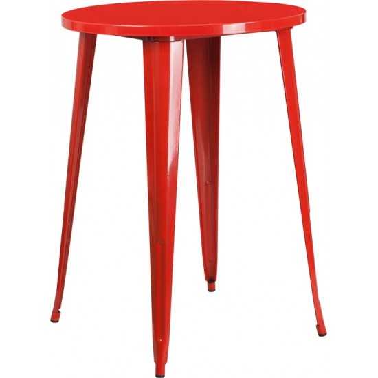 Commercial Grade 30" Round Red Metal Indoor-Outdoor Bar Height Table