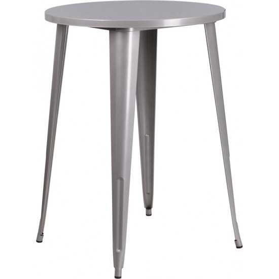 Commercial Grade 30" Round Silver Metal Indoor-Outdoor Bar Height Table