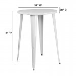 Commercial Grade 30" Round White Metal Indoor-Outdoor Bar Height Table