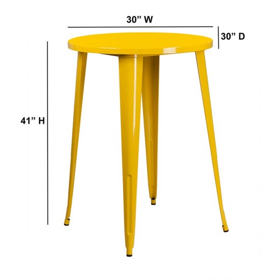 Commercial Grade 30" Round Yellow Metal Indoor-Outdoor Bar Height Table