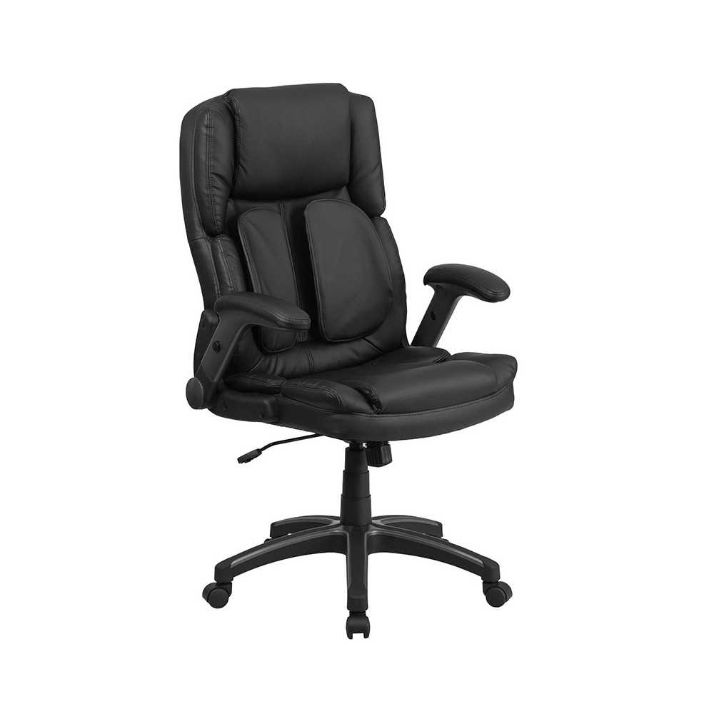 Extreme Comfort High Back Black LeatherSoft Executive Swivel Ergonomic Office Chair with Flip-Up Arms