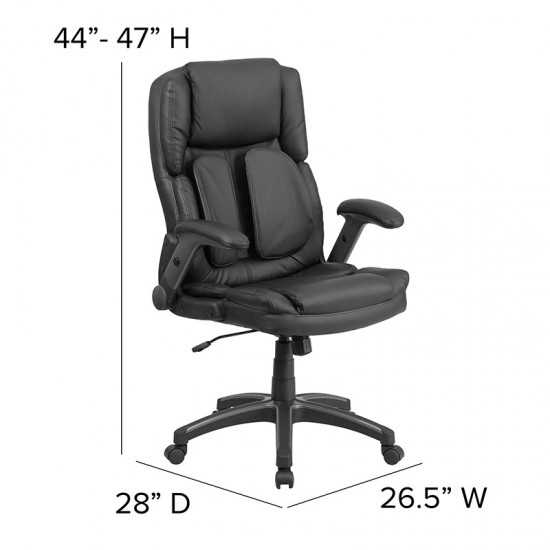 Extreme Comfort High Back Black LeatherSoft Executive Swivel Ergonomic Office Chair with Flip-Up Arms