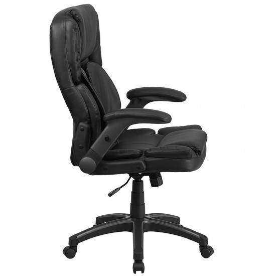 Extreme Comfort High Back Black LeatherSoft Executive Swivel Ergonomic Office Chair with Flip-Up Arms