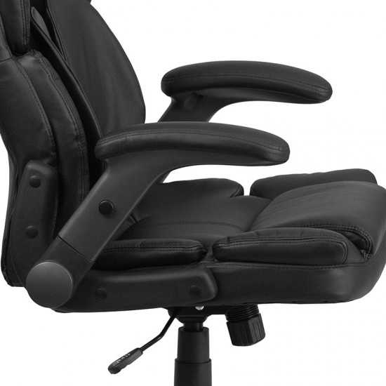 Extreme Comfort High Back Black LeatherSoft Executive Swivel Ergonomic Office Chair with Flip-Up Arms