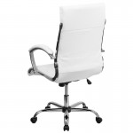 High Back Designer Quilted White LeatherSoft Executive Swivel Office Chair with Chrome Base and Arms