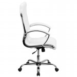 High Back Designer Quilted White LeatherSoft Executive Swivel Office Chair with Chrome Base and Arms