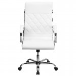 High Back Designer Quilted White LeatherSoft Executive Swivel Office Chair with Chrome Base and Arms