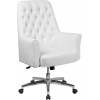 Mid-Back Traditional Tufted White LeatherSoft Executive Swivel Office Chair with Arms