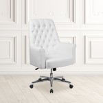 Mid-Back Traditional Tufted White LeatherSoft Executive Swivel Office Chair with Arms