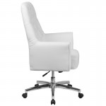 Mid-Back Traditional Tufted White LeatherSoft Executive Swivel Office Chair with Arms