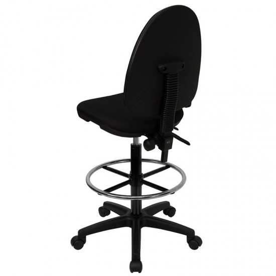 Mid-Back Black Fabric Multifunction Ergonomic Drafting Chair with Adjustable Lumbar Support