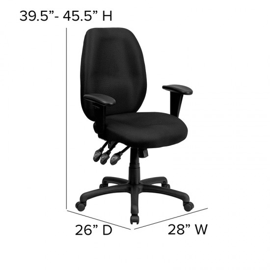 High Back Black Fabric Multifunction Ergonomic Executive Swivel Office Chair with Adjustable Arms