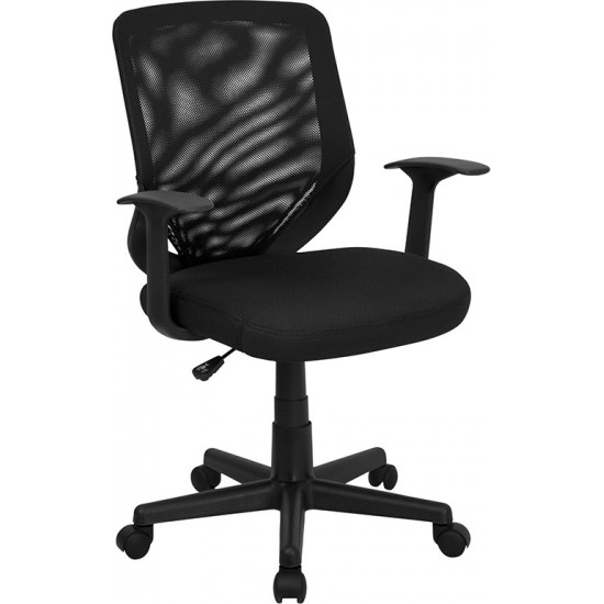 Mid-Back Black Mesh Tapered Back Swivel Task Office Chair with T-Arms