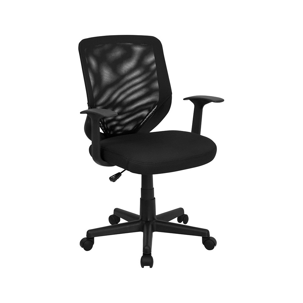 Mid-Back Black Mesh Tapered Back Swivel Task Office Chair with T-Arms