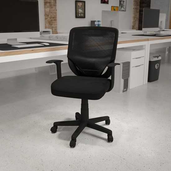 Mid-Back Black Mesh Tapered Back Swivel Task Office Chair with T-Arms