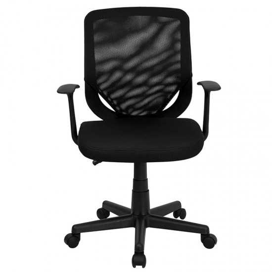 Mid-Back Black Mesh Tapered Back Swivel Task Office Chair with T-Arms