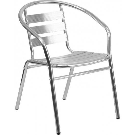 Commercial Aluminum Indoor-Outdoor Restaurant Stack Chair with Triple Slat Back and Arms