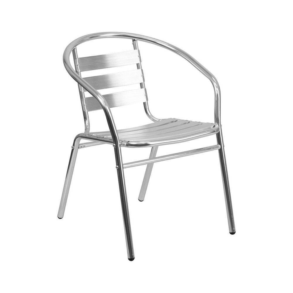 Commercial Aluminum Indoor-Outdoor Restaurant Stack Chair with Triple Slat Back and Arms