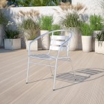 Commercial Aluminum Indoor-Outdoor Restaurant Stack Chair with Triple Slat Back and Arms