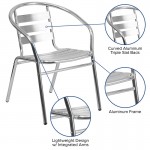 Commercial Aluminum Indoor-Outdoor Restaurant Stack Chair with Triple Slat Back and Arms