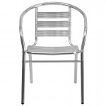 Commercial Aluminum Indoor-Outdoor Restaurant Stack Chair with Triple Slat Back and Arms