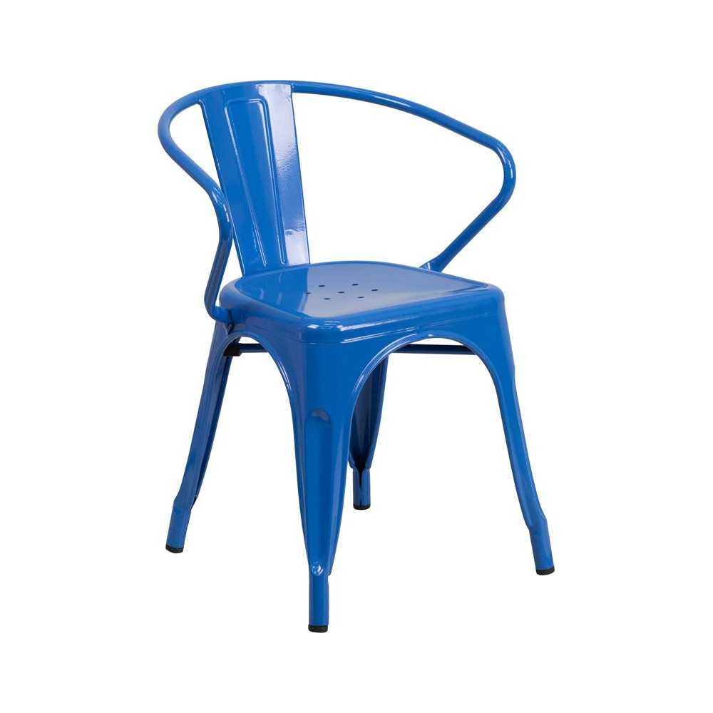 Commercial Grade Blue Metal Indoor-Outdoor Chair with Arms