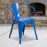 Commercial Grade Blue Metal Indoor-Outdoor Chair with Arms