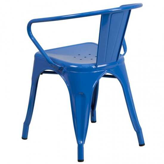 Commercial Grade Blue Metal Indoor-Outdoor Chair with Arms