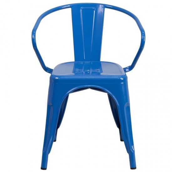 Commercial Grade Blue Metal Indoor-Outdoor Chair with Arms