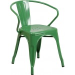Commercial Grade Green Metal Indoor-Outdoor Chair with Arms