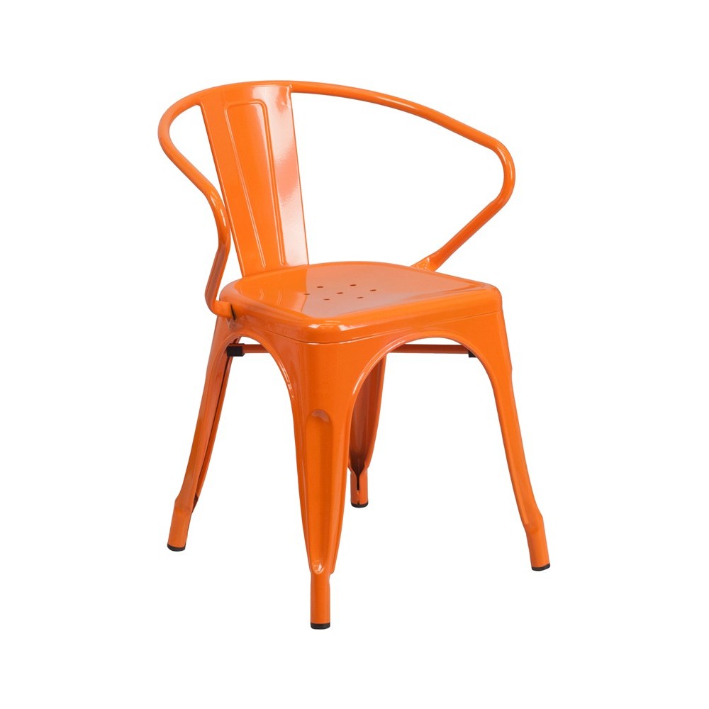 Commercial Grade Orange Metal Indoor-Outdoor Chair with Arms