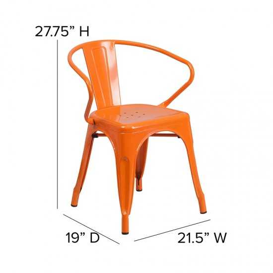 Commercial Grade Orange Metal Indoor-Outdoor Chair with Arms