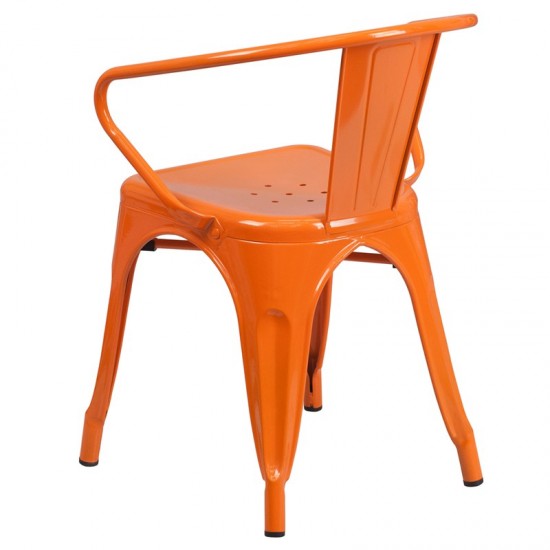 Commercial Grade Orange Metal Indoor-Outdoor Chair with Arms