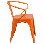 Commercial Grade Orange Metal Indoor-Outdoor Chair with Arms