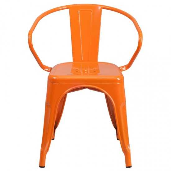 Commercial Grade Orange Metal Indoor-Outdoor Chair with Arms